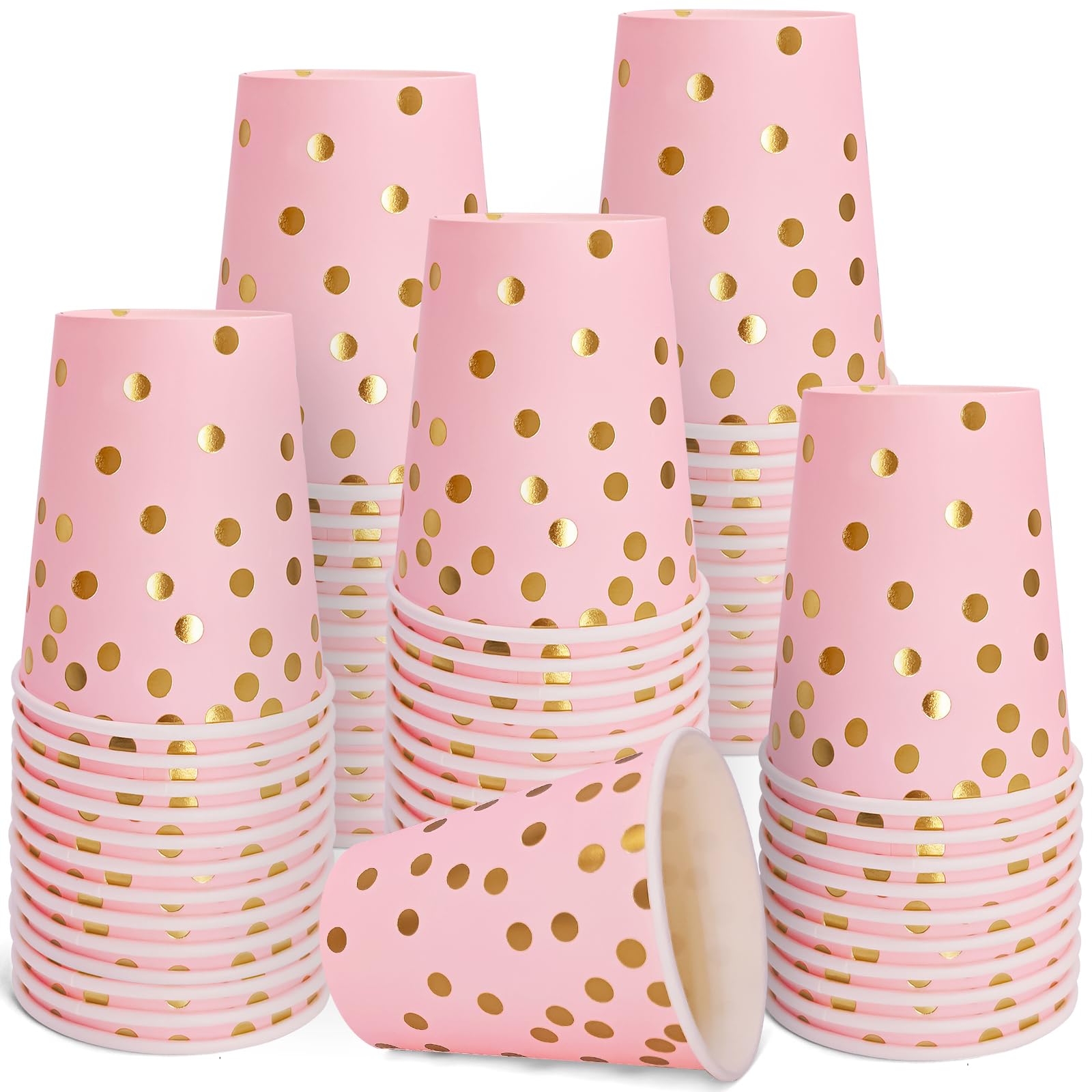 Photo 1 of **Only 49** WYQJHKV Pink and Gold Paper Cups,9 oz Pink Disposable Cups,Gold Foil Dot Paper Cups for Birthday Wedding Party Supplies(50 Pcs)