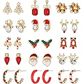 Christmas Earrings for Women Cute Christmas Tree Bow Light Bulb Holiday Hoop Stud Earrings Xmas Family Gifts