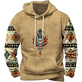 Zhyaj Classic Graphic Print Hooded Sweatshirt for Men Casual Drop Shoulder Long Sleeve Hoodie Loose Fit Ribbed Cuffs Fashion Pullover for Fall