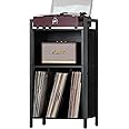 YAHARBO Record Player Stand, 3-Shelf Black Vinyl Record Holder with Storage, Record Stand, Vintage Turntable Stand Holds Up to 100 Albums, Record Table with Handle for Living Room, Bedroom, Office