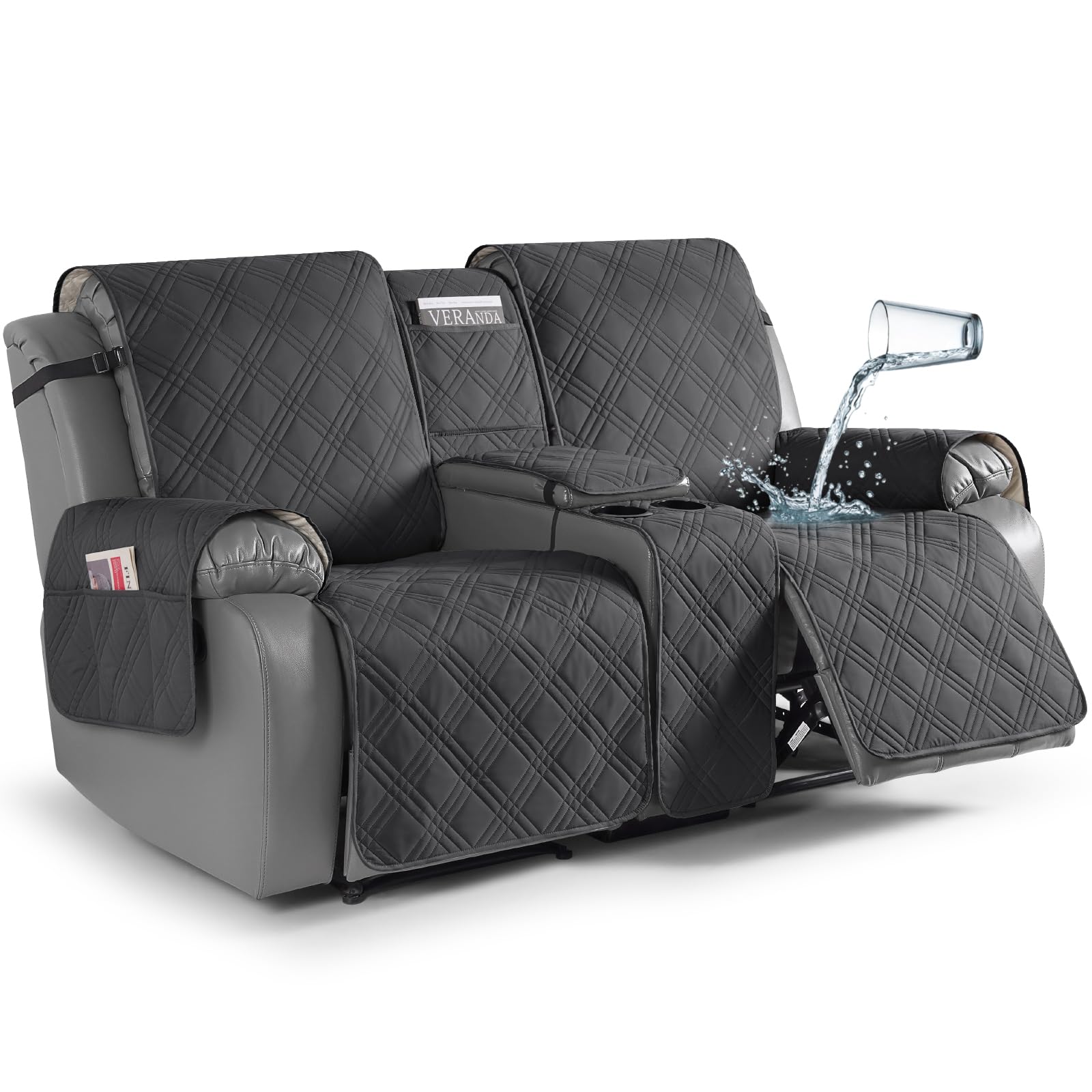 Photo 1 of ***(HEAVILY USED/ MINOR DAMAGE)***TAOCOCO Loveseat Recliner Cover with Console, Non-Slip Split Reclining Pet Cover for Dual Loveseat Recliner, Furniture Protector with Elastic Straps (2 Seater, Charcoal Gray)