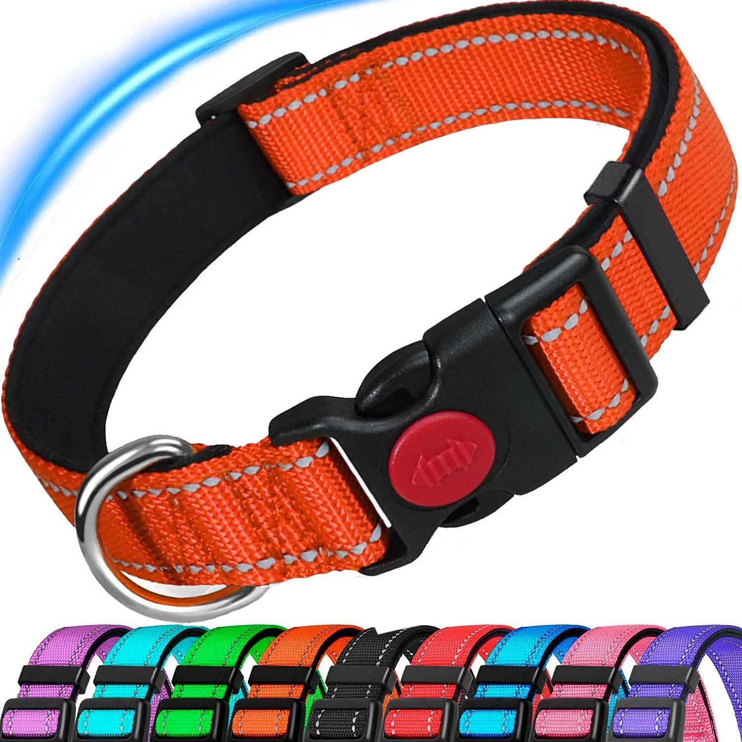 ATETEO Reflective Dog Collar,Padded Breathable Soft Neoprene Nylon Pet Collar Adjustable for Extra Large Dogs,Orange,L: 17.7-27.5 inch — image 1