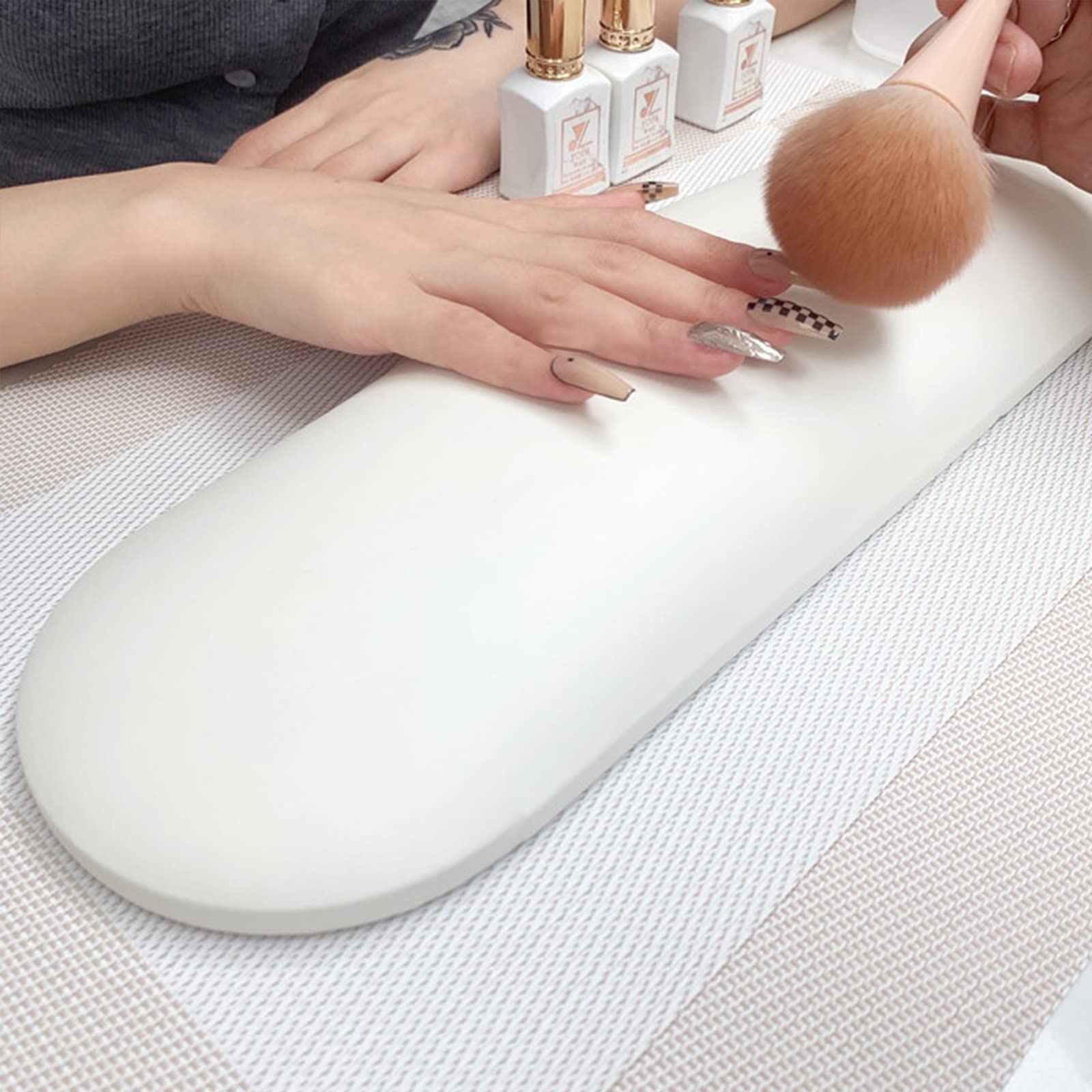 Nail Arm Rest with Mat, Nail Cushion Hand Rest Professional Nail Tech Arm Rest Stand Manicure Hand Pillow for Nail Techs (White)