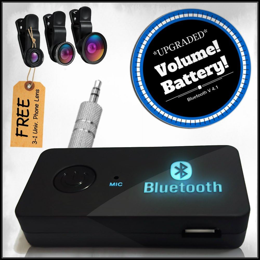 [Upgraded] Wireless Bluetooth Audio Receiver – Car System, Headphones, Home Speakers Connected – Auto Connect Function – Low Power Reminder – for All Music Lovers – Free 3 in 1 Lens