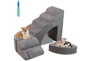 Dog Stairs for High Bed - LitaiL 30 inches Foam Pet Steps for High Beds, Adjustable L Shape Dog Ramps for Bedside, 6 Tiers Stairs for Dogs to Get on Bed