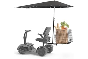 Tredre Scooter Rear Basket & Sunshade Canopy Set – Heavy Duty Folding Basket & Adjustable Umbrella, Universal 1″ Hitch Receiv
