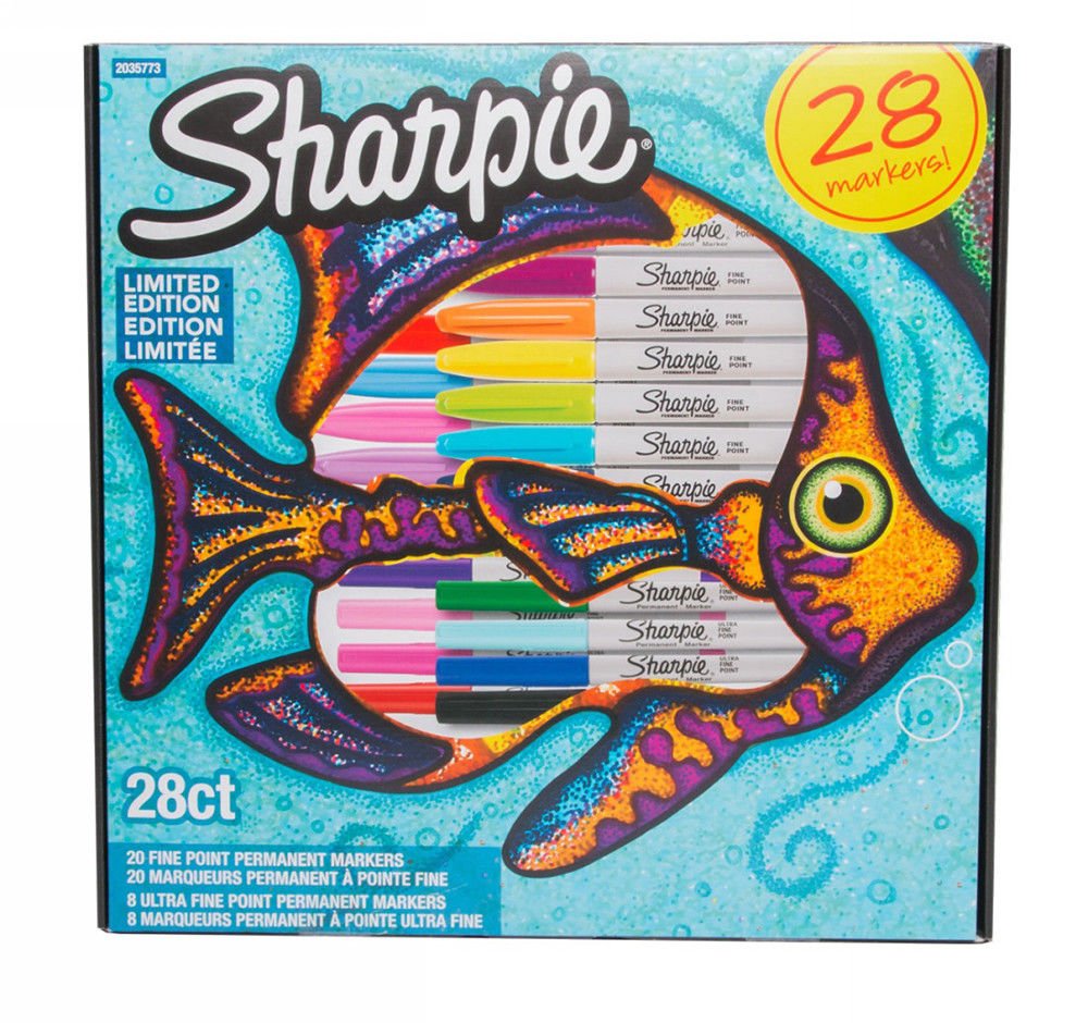 Sharpie Fish Limited Edition Permanent Markers, Fine Nib, Assorted Ink (Pack of 28)