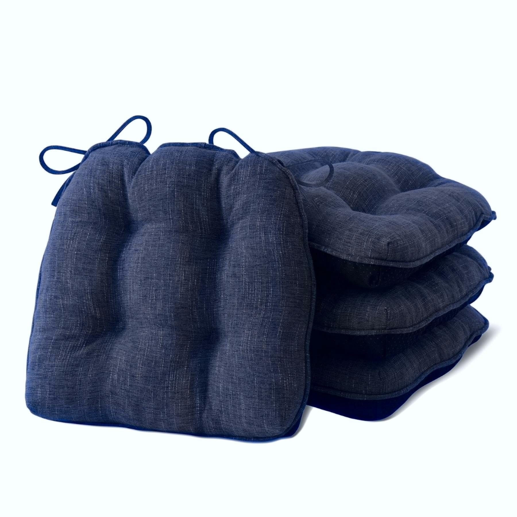 Photo 1 of IPYNBAP Chair Cushions for Dining Chairs Set of 4, Kitchen Chair Cushions, Chair Pads with Ties and Non Slip Backing, Tufted Memory Foam Seat Cushion 4 Pack, 18" x 18" x 4", Navy Blue