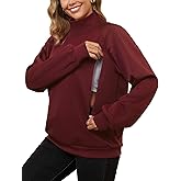 Bhome Nursing Sweatshirt for Breastfeeding High Neck Long Sleeve Nursing Shirt Zipper Maternity Pumping Top Pullover