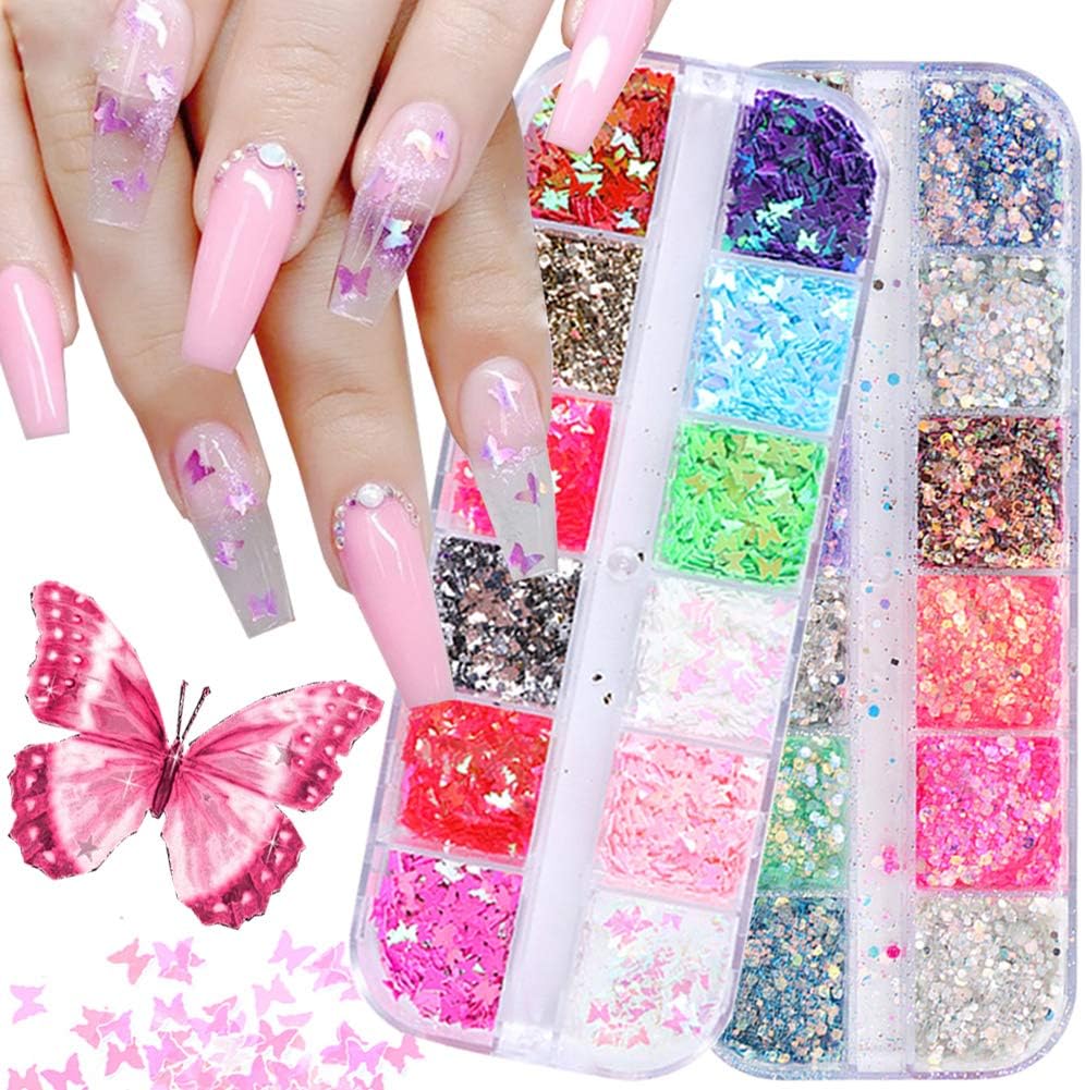 3D Butterfly Nail Glitter Sequins Holographic Nail Powder Glitters