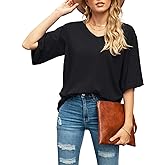 SUEANI Women's Blouse Tops Loose V Neck 3/4 Bell Sleeve Shirt