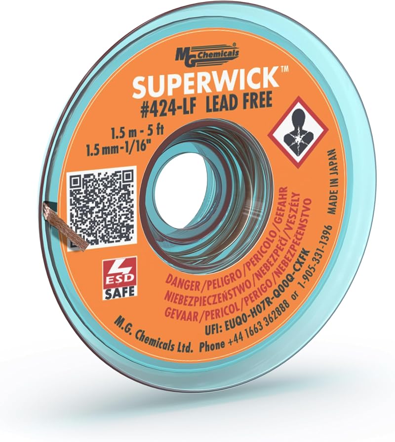 MG Chemicals 424-LF Super Wick Desoldering Braid Unleaded Solder 1.5m x 1.5mm