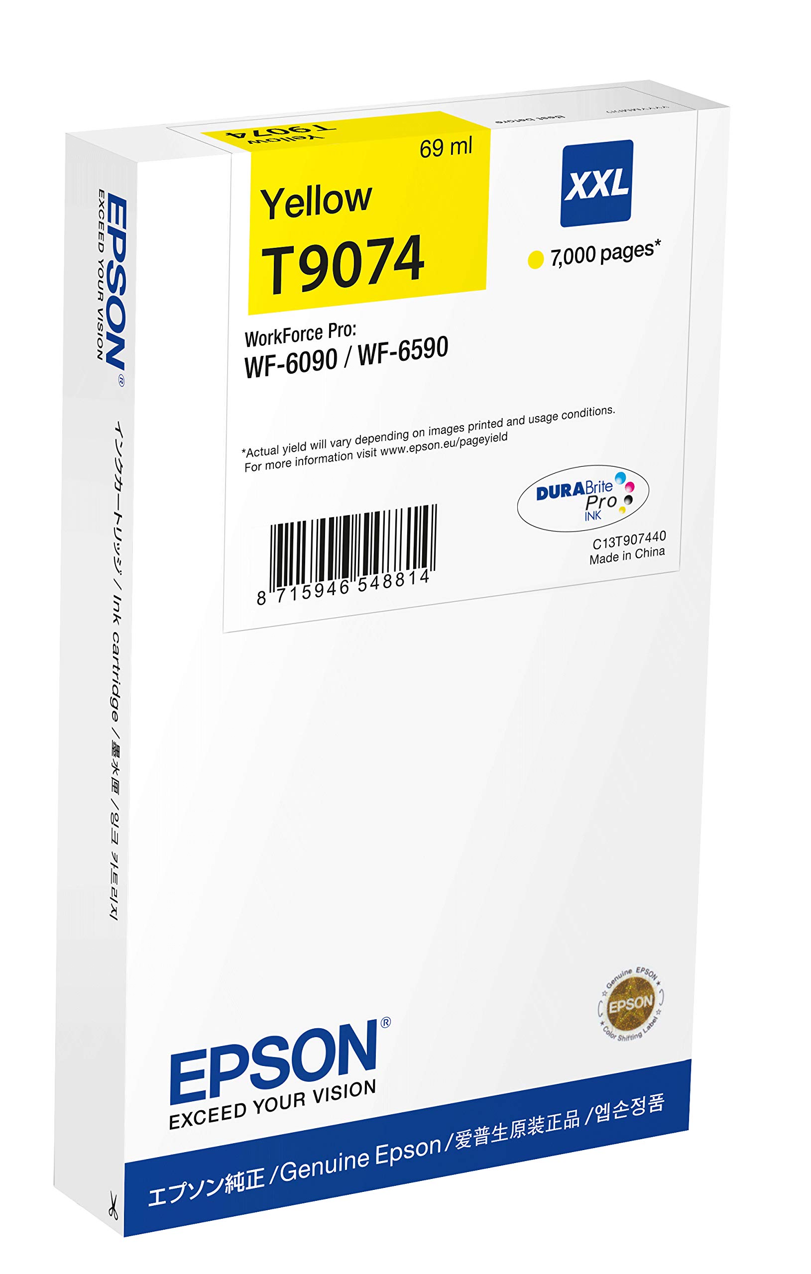 Epson T9074 Yellow Genuine, XXL High Yield Ink Cartridge DuraBrite Ultra
