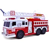 VEBO Fire Truck Motorized with Lights, Siren Sound, Working Water Pump and Rotating Rescue Ladder- Electric, Motorized, Big Fun Size 15", Realistic Design- for Toddlers, Kids Aged 3+ Years Old