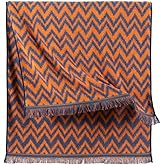 YiLUOMO Blue & Orange Bath Towels 100% Cotton Ultra Soft Highly Absorbent Terry Wave Jacquard & Brushed Fringe Hem Decorative Bath Towel for Bathroom 55 x 27.5 inch