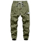 TLAENSON Boys Cargo Pants Cotton Casual Pants Drawstring Loose Jogging Bottoms Elastic Cuffed Cargo Joggers