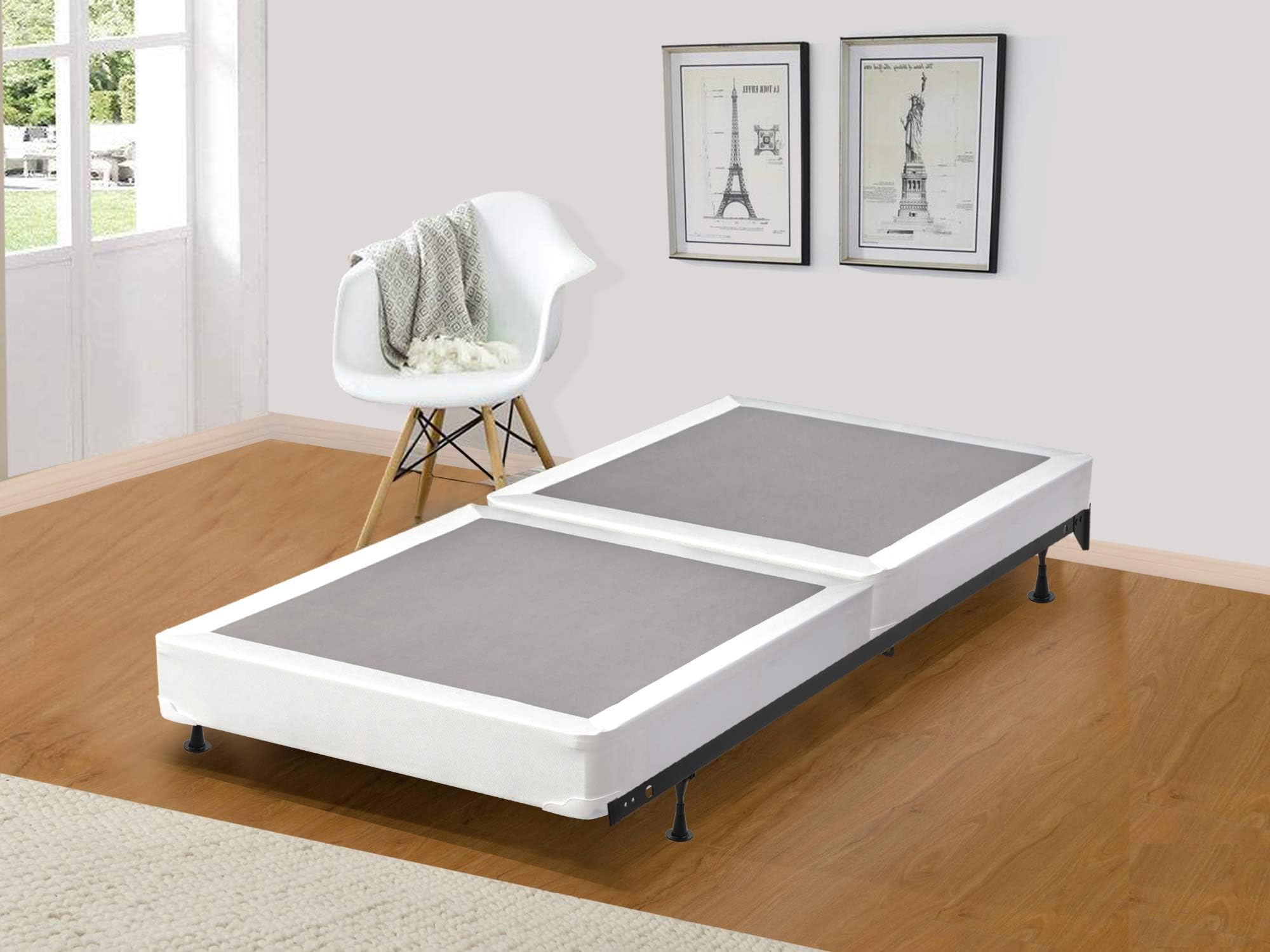 Comfort Bedding Split Low Profile Wood Traditional Box Spring/Foundation for Mattress,Twin Size, Beige