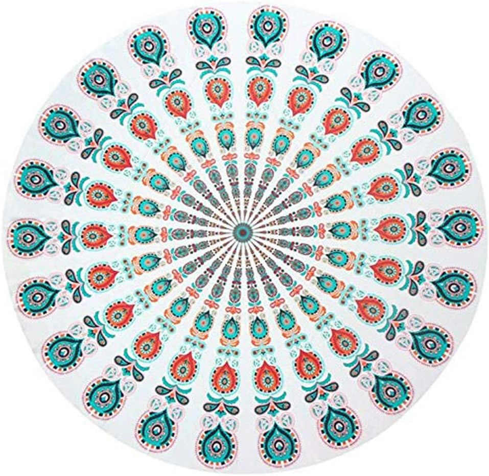 Barelove Popular Round Tapestry Indian Mandala Bohemian Beach Blanket Tablecloth, Hawaii Sunproof Roundie Beach Throw Hippy Boho Gypsy Dinner Table Cloth for Yoga Picnic Camping Home Decor 60 Inches