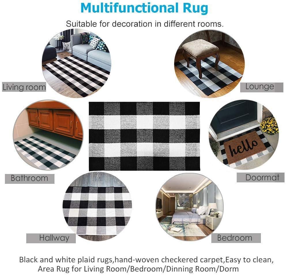 KaHouen Cotton Buffalo Check Rug 27.5 x 43 Inches, Buffalo Plaid Rug, Washable Hand-Woven Outdoor Checkered Rugs for Layered Door Mats/Kitchen/Farmhous (Outdoor Front Door Mat): Kitchen & Dining
