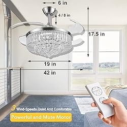 RuiWing 42'' Modern Fandelier Crystal Ceiling Fan