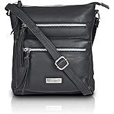 VALENCHI Genuine Leather Crossbody Bag with front Metal Zipper Pockets and long handle - Handmade