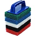 Pro-Graad 6pcs Scrubbing Pad Kit Interchangeable Reusable Handle | 5 Different Scrubbing & Scouring Pads: Red, White, Blue, Green, Black | for Bathroom, Kitchen, Grill, Teak, Boat Hull Bottom Cleaning