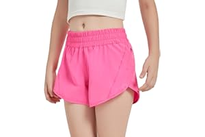 Aurefin Girls Athletic Shorts, Quick Dry Running Shorts for Kids Teen Girls Active Sports Track Shorts with Zip Pocket Liner