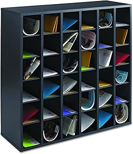 Safco Products Wood Mail Sorter 7766GR, Black, Oversized Envelopes, 36 Compartments, Laminate Finish