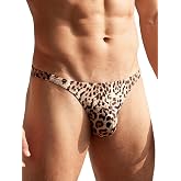 Eagerlove Mens Leopard Print Thong Underwear Sexy Low Rise G String Soft T Back Bikini Briefs Lingerie Gifts for Him