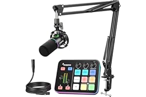 MAONO Gaming Streaming Equipment Bundle: Audio Interface Mixer and XLR Dynamic Mic RGB Noise Reduction Live Streaming Podcasting MaonoCaster PD200XS&G1 NEO