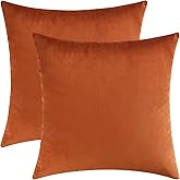 Mixhug Set of 2 Cozy Velvet Square Decorative Throw Pillow Covers for Couch and Bed, Burnt Orange, 18 x 18 Inches