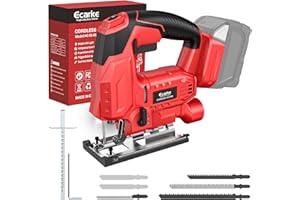 Ecarke Cordless Jig Saw Compatible With Milwaukee 18V Battery, Brushless, 6 Speeds Dial Control, 4 Orbital Sets, Dust-Blowing, ±45° Bevel Cuts, LED Light and 6PCS Blades For Cutting (Without Battery)