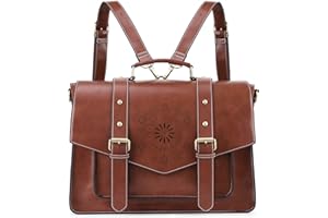 ECOSUSI Backpack for Women Briefcase Messenger Laptop Bag Vegan Leather Satchel Work Bags Fits 15.6 inch Laptops, Coffee
