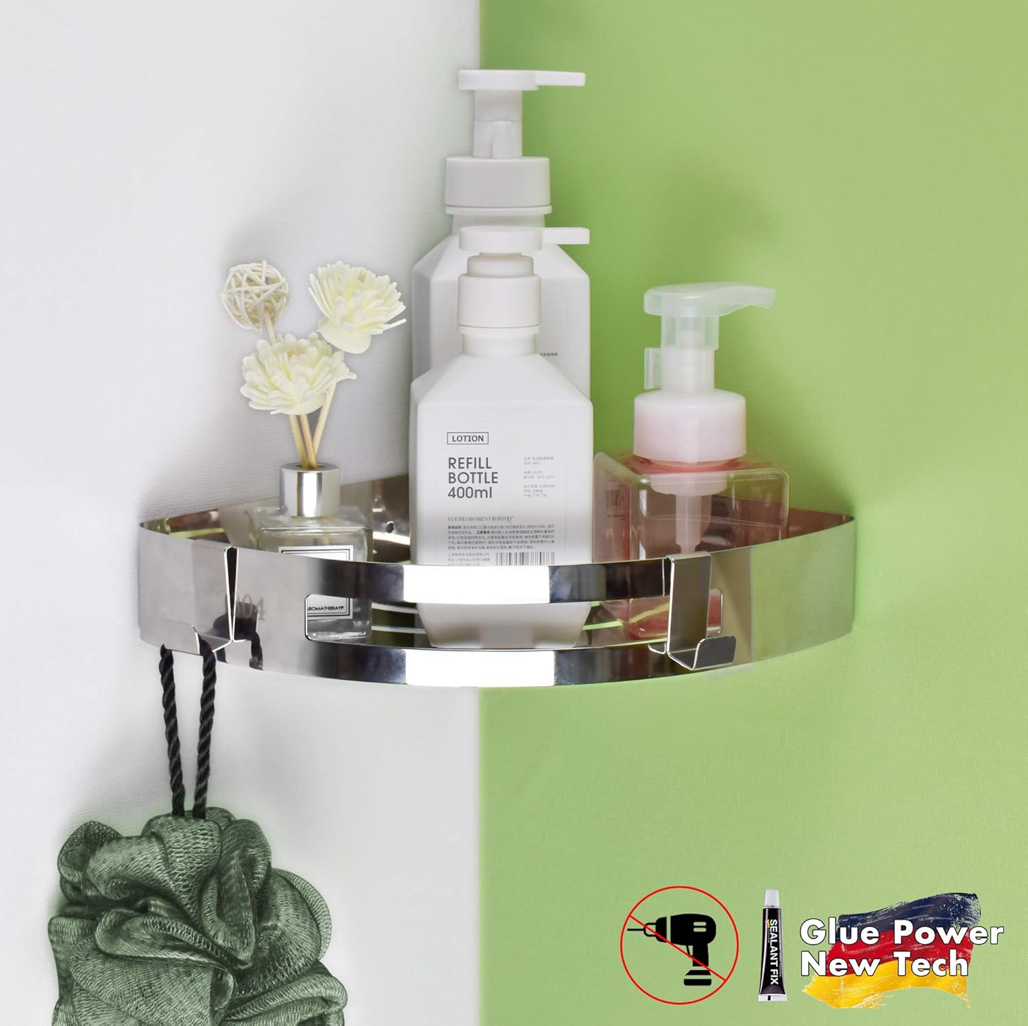 WallQmer Corner Shower Shelf, Stainless Steel, Natural Color, 8.7", 1 pack