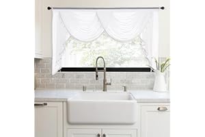 NICETOWN Swag Valance for Living Room Farmhouse Waterfall Valance Kitchen Sheer Curtains Country Beaded Curtains for Nursery Baby Bedroom, 1 Panel, White, W59