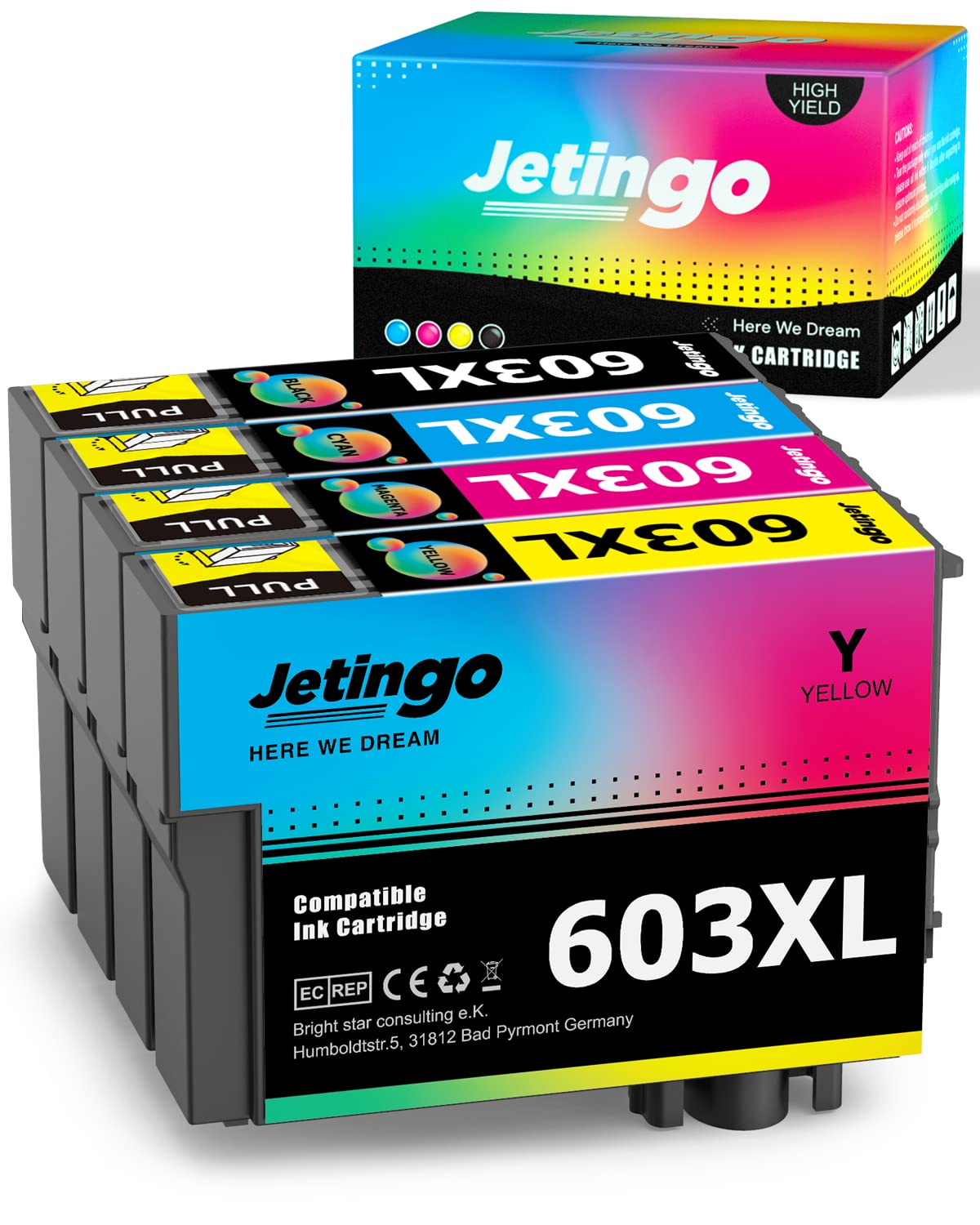 Jetingo 603XL Ink Cartridges Compatible Epson 603 Ink Cartridges with XP-2100 XP-2105 XP-3100 XP-3105 XP-3150 XP-4100 XP-4105 XP-4150 WF-2810DWF WF-2830DWF WF-2835DWF WF-2850DWF WF-2870DWF