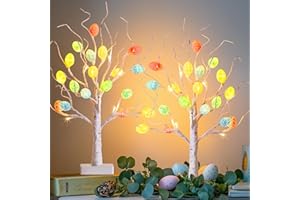 Vanthylit Easter Decorations, 2 Pack Lighted Easter Tree Battery Operated USB with Timer, 22 Inch LED Birch Tree with 36 Egg Ornaments Indoor Tabletop Centerpiece Light for Easter Decor