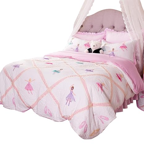 Brandream Pink Ballet Kids Comforter Set Cute Girls Bed Quilt Set
