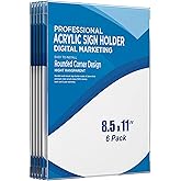 Acrylic Sign Holder 8.5x11 Wall Mount (6 Pack) – Vertical Clear Frame with 3M Adhesive Tape, No Drilling Sign Display for Office, Store, Home, Restaurant