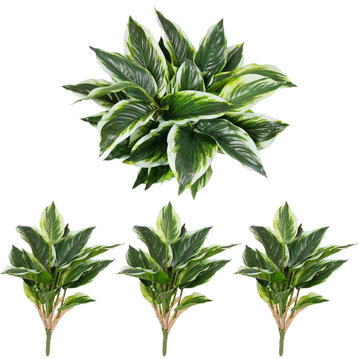 Photo 1 of OTATOT 3PCS Artificial Tropical Green Plants – 15.75" Fake Hostas Outdoor Artificial Plants, UV Resistant, Faux Green Leaf Stems for Porch, Patio, Balcony, Garden Planter or Indoor Décor