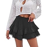 LOMON Flowy Skorts for Women Ruffle Tiered Skorts Casual High Waist Mini Skirts Golf Crochet Shorts
