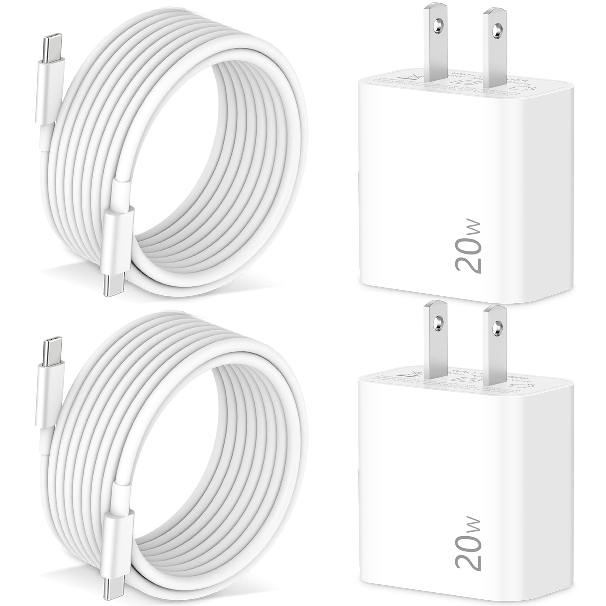 Pixel 10/9/8/7/6/5/4 Fast Charger, 2Pack 20W USB C Charging Block + 6FT USB C Cable Cord for Google Pixel 10/ XL Pro Fold /9/8/7/7a/6a/6/Pro/5/4/3/XL, iPhone 15/16/17, Galaxy, Android Phone