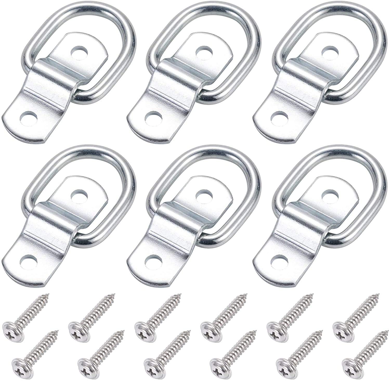 CZC AUTO 6 Pack D Ring Tie Down Anchors 1/4" Heavy Duty Iron Trailer Tie Down Hooks for Truck, Trailer, Camper, Warehouse, Boat, Cargo Control & Surface Mount, with Screws
