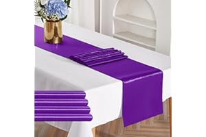 YUHX Pack of 5 Satin Table Runner 12 x 108 Inches Long,Purple Table Runners for Wedding, Birthday Parties, Banquets Decorations（Purple, 5 Pack）