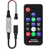 BTF-LIGHTING WS2811 WS2812B 1903 DC5/12V 14keys Wireless RF RGB LED Controller 300 Kinds of Changes Digital Color LED Pixel Strip modules Input=Ouput Voltage Perfect for DIY Project Black
