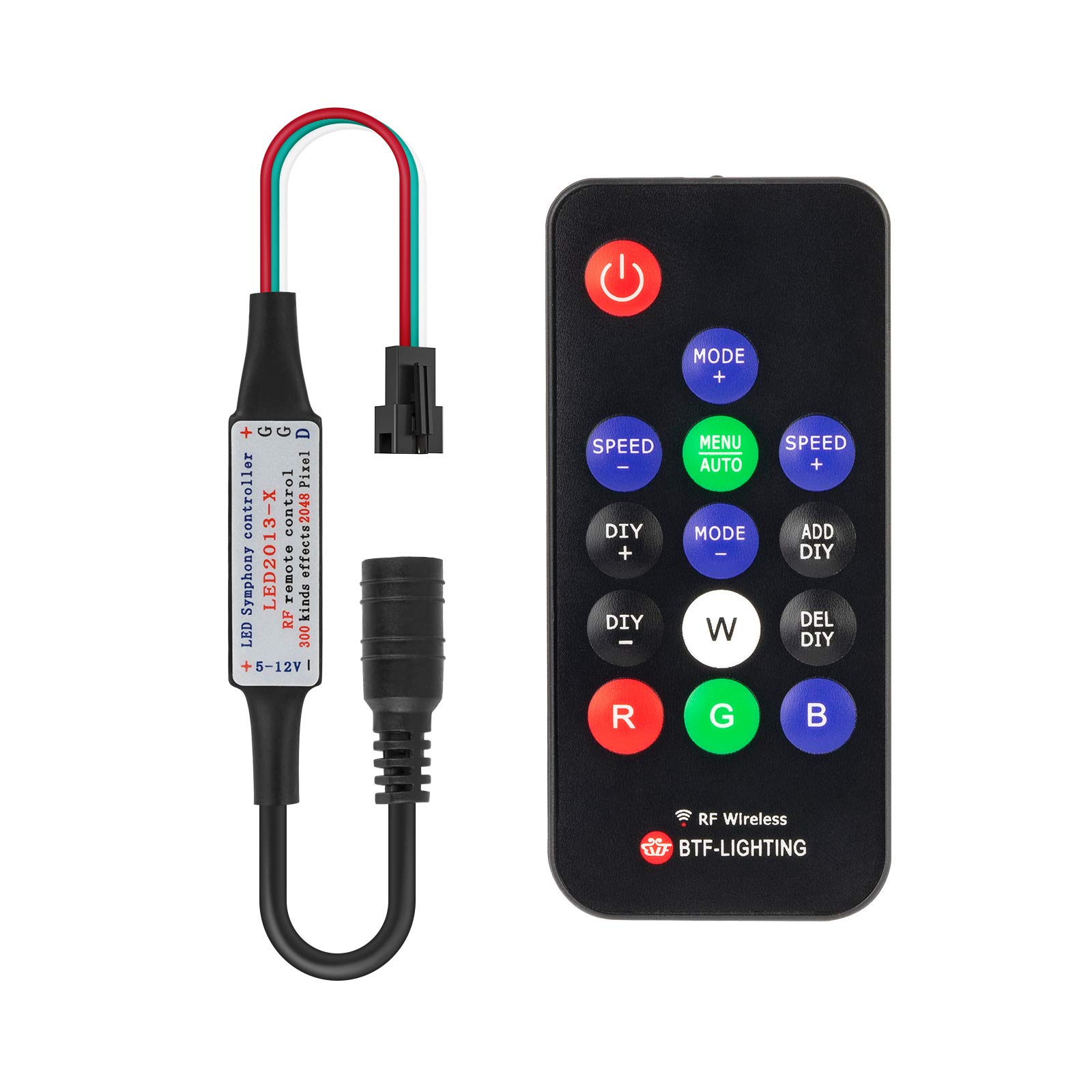 BTF-LIGHTING WS2811 and WS2812B DC5V/DC12V 14keys Wireless RF Led RGB Controller 300 Kinds of Changes Digital Color LED Light Pixel Strip modules Black