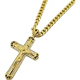 Generic Men's Crucifix Cross Pendant with 18K Gold Cuban Chain Jesus Necklace in 24 Inches, Gold/Silver Two tones