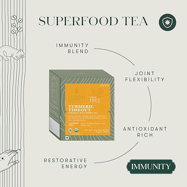 LUXMI ESTATES TURMERIC TIME-OUT HERBAL TEA 25 TEA BAGS (50G) PACK