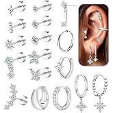 Cartilage Earrings for Women Flat Back-Hypoallergenic Surgical Stainless Steel Earrings Flatback Stud Hoop Earring Stack Helix Conch Tragus Piercing Jewelry (Single-Not A Pair)