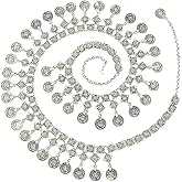 TianBo Vintage Antique Silver Color Coin Tassels Pendant Belly Dance Body Chain Waist Chains Turkish Gypsy Carving Beach Belt Body Jewelry for Women Size 35-41in Adjustable